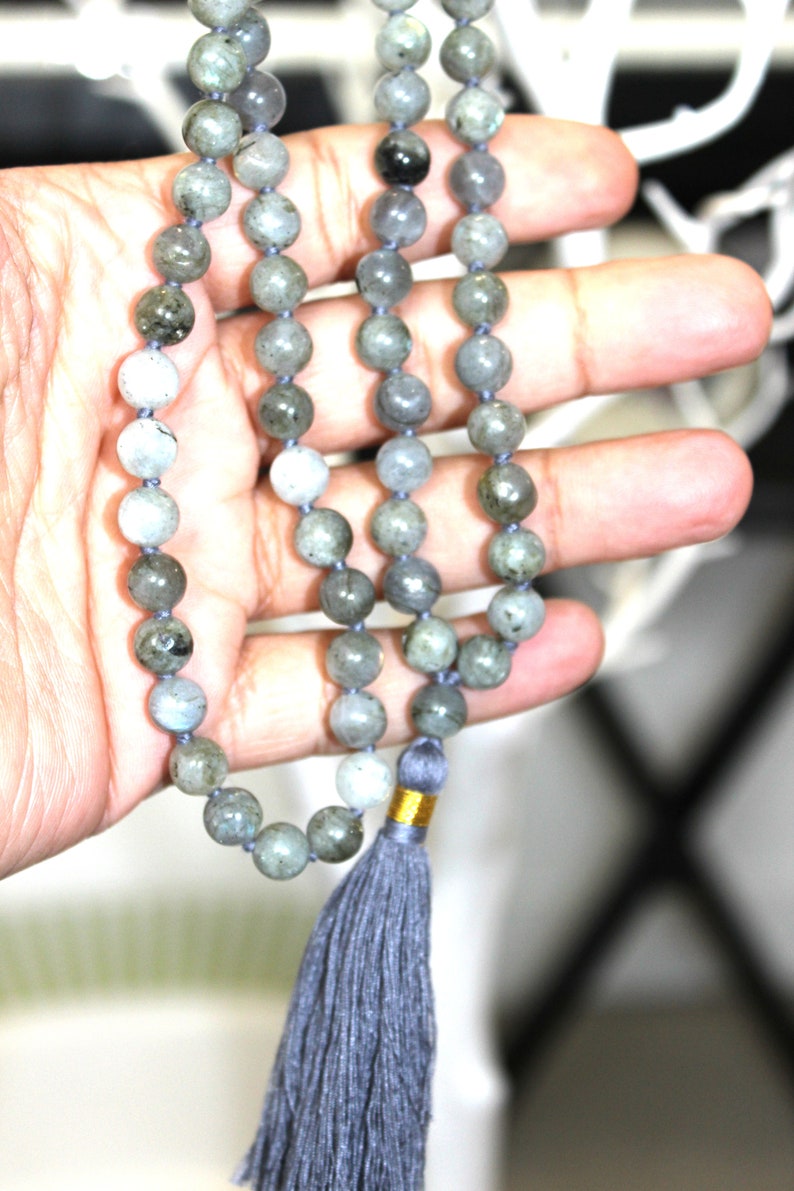 Labradorite Mala 108 knotted beads Jap Mala Beads 108, Mala Bead Necklace, Mala Necklace, Meditation Beads, Japa Mala, Buddhist Prayer Beads image 2