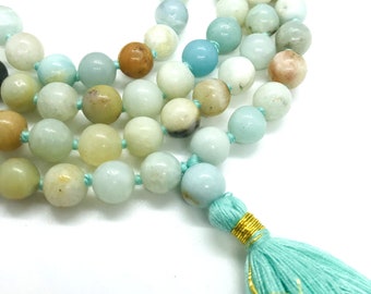 Amazonite Mala, 108 Bead Malas, Hand Knotted Necklace, Buddhist Necklace, Prayer Necklace, Meditation Jewelry, Hand Knotted Mala Buddhist