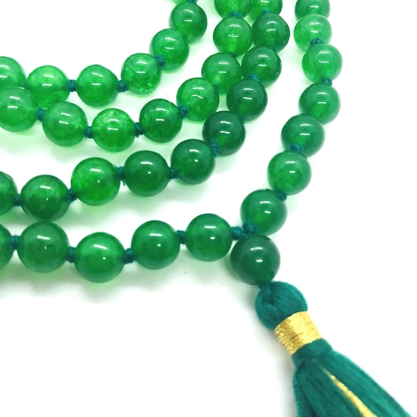 Green Jade Japa Mala Rosary 108 + 1 Meditation Beads Raiki Yoga FOR ACCOMPLISHMENT, Mala for life, Love & Compassion mala, 108 beads mala