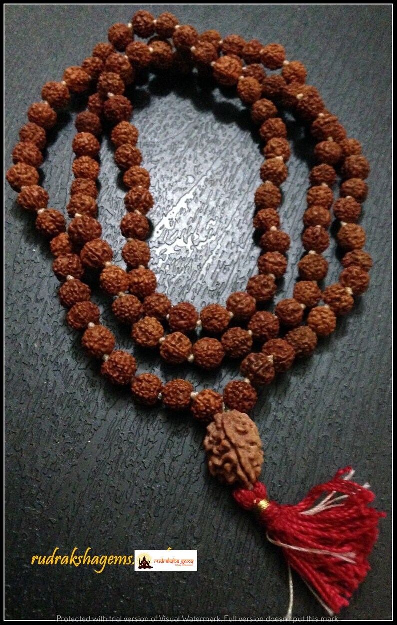 Rudraksha Mala 108 Beads Japa Rosary with Nepalese Rudraksh GURU 2 or 3 or 4 or 5 or 6 or 7 BEAD MUKHI Hand made premium mala Meditation 3 FACE RUDRAKSHA