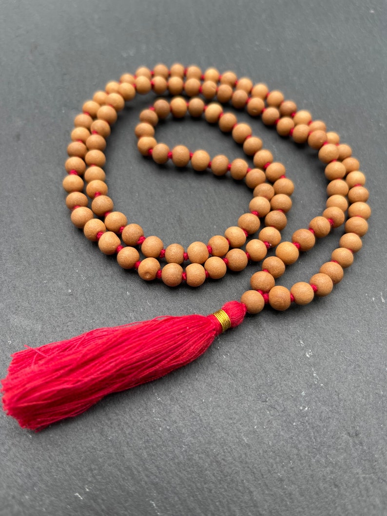 Chapelet mala en bois de santal 6 mm 8 mm 108, collier japa mala en bois de santal, collier pour homme, perle en bois, perles de prière tibétaines bouddhistes de méditation hindoue image 4