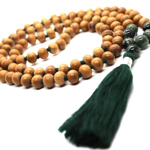Sandalwood Kambaba Jasper Mala Necklace 8mm Knotted Sandalwood Mala, 108 Japa Mala Beads, Sandalwood Necklace, Buddhist Kambaba Jasper Beads