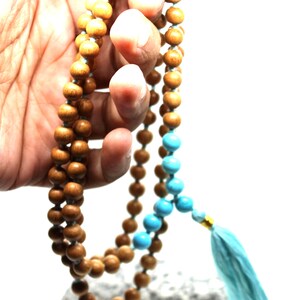 Sandalwood TURQUOISE Mala Necklace 8 mm, Knotted Sandalwood Mala, 108 Japa Mala Beads, Sandalwood Necklace, Buddhist Turquoise Beads Yoga image 8