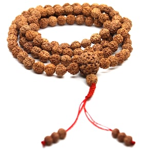 Tibetan style Buddhist Rudraksha mala, 100% Genuine Rudraksha Mala | 108 Japa Mala made with Natural Rudraksha Seed - Shiva Seed for Hindu
