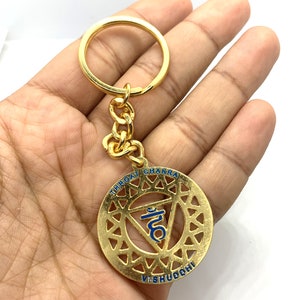 7 CHAKRA Key ring Yoga Healing Symbols Golden metal Keyring Bag Charm  - Crown, Third Eye, Throat, Heart, Solar Plexus, Sacral, Root Chakra