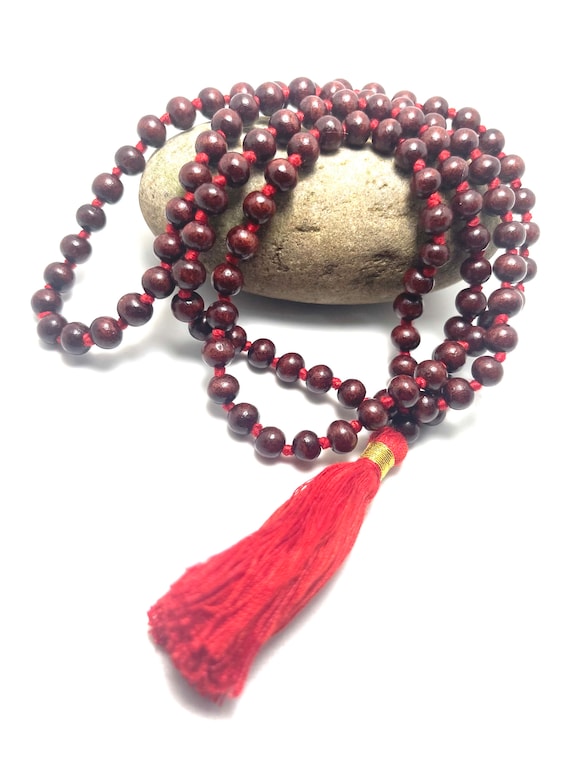 Red Sandalwood Japa Mala, Hindu Prayer Beads, 6mm