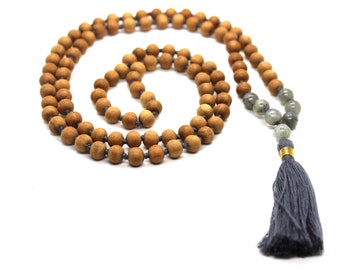 Meditation necklace, SANDALWOOD mala, LABRADORITE beads, Om mala, Unisex necklace, Men Woman necklace, Yoga gift, Magical Tassel necklace,