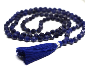 Collana Mala in lapislazzuli taglio diamante - Nappa annodata a mano