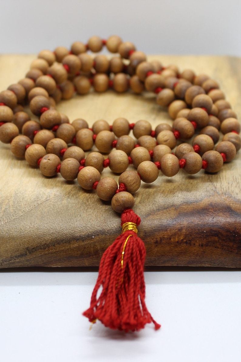 Chapelet mala en bois de santal 6 mm 8 mm 108, collier japa mala en bois de santal, collier pour homme, perle en bois, perles de prière tibétaines bouddhistes de méditation hindoue image 9