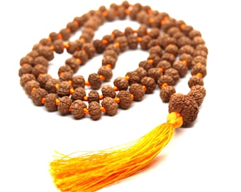 11 Mukhi Rudraksh ELEVEN MUKHI GURU bead Rudraksha Mala with 108 Beads 5 mukhi Japa Rosary Hand made premium Tassel mala - Yoga Meditation