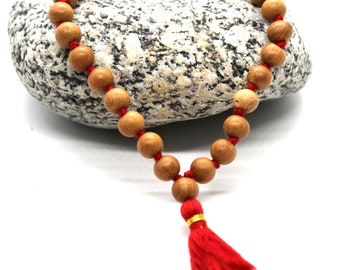 Sandalwood Mala Bracelet, Tibetan Meditation Rosary, Knotted Prayer Beads