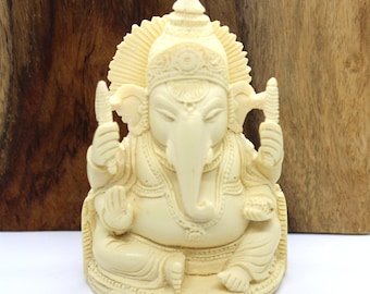 Marble Lord Ganesha Statue, Intricately Carved Hindu God, Pooja Prayer Decor