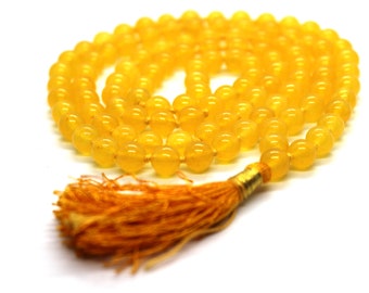 Yellow Onyx Mala Beads Necklace - Hand Knotted 108 Prayer Beads
