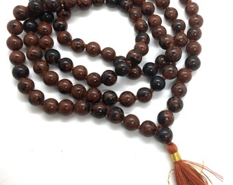 108 Mala Beads - Obsidian Mahogany Hand Knotted Mala Necklace - Meditation Beads Prayer Necklace - mahogany obsidian 108 beads buddhist mala