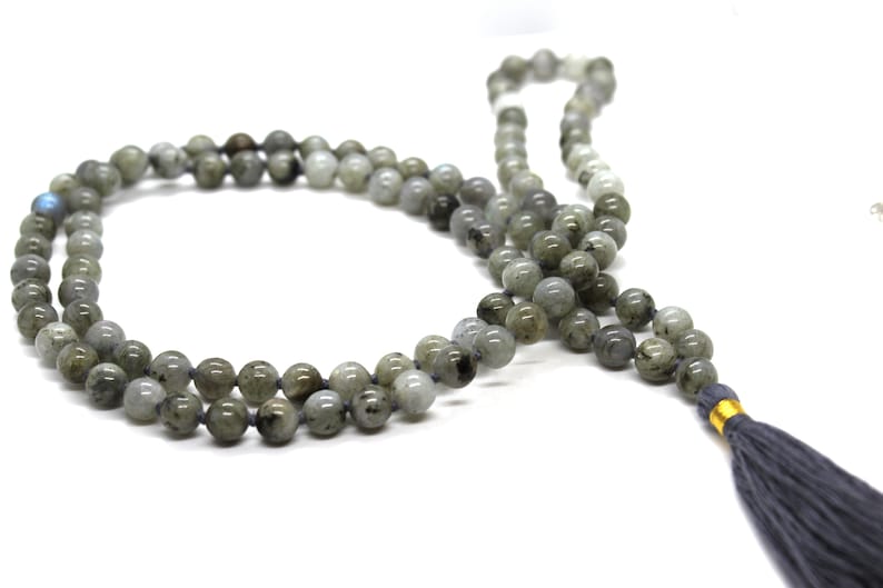 Labradorite Mala 108 knotted beads Jap Mala Beads 108, Mala Bead Necklace, Mala Necklace, Meditation Beads, Japa Mala, Buddhist Prayer Beads image 6