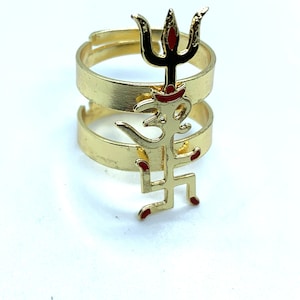TRISHAKTI Ring, Trishul Ring, Bohemian Indian Ethnic Artisan Adjustable Ring, OHM AUHM Yantra Mantra Meditation for peace, Gift for him her