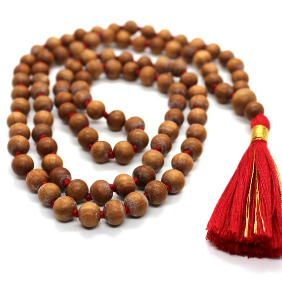 Natural Fragrant 1001 Beads Sandalwood Handmade Mala Hindu Prayer Beads  Mala Yoga Mediation Chandan Mala Handmade With Red Cotton Tassel OM -   Canada
