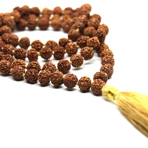 Rudraksha Mala 8 mm, 108 Japa Mala Knotted, Prayer Mala, Rudraksha Necklace India Shiva Mala, Meditation Buddhist Prayer Beads Beige Tassel