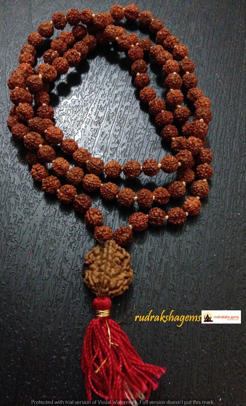 Rudraksha Mala 108 Beads Japa Rosary with Nepalese Rudraksh GURU 2 or 3 or 4 or 5 or 6 or 7 BEAD MUKHI Hand made premium mala Meditation 2 FACE RUDRAKSHA