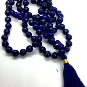 8 mm Natural Blue Lapis Lazuli Mala beads, 108 Buddhist Mala, Enhance Awareness Insight & Intellect, Third Eye Chakra, Communication