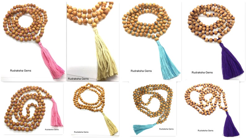 Natural Sandalwood Handmade Mala 1081 Beads Hindu Prayer Beads Mala Yoga Mediation Chandan Mala Handmade With Long Tassel, Sandal wood mala image 2