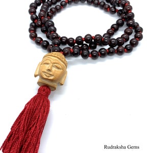 Buddha Classic 108 Knotted Meditation Mala 8mm Indian Rosewood with Red / Cotton String Tassel Elegant Natural Design Yoga Necklace image 4