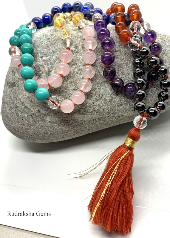 7 CHAKRA Mala Original Gem Stones Premium Japa Mala 108 1 Beads