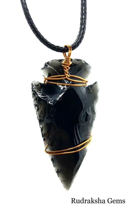 Black Obsidian Arrowhead Necklace Handcrafted Wire Wrapped 