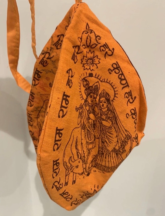 Krishna Devotee Japa Mala Bag, Printed Hare Krishna Chanting Pouch