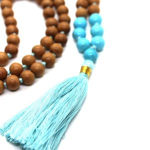 Sandalwood TURQUOISE Mala Necklace 8 mm, Knotted Sandalwood Mala, 108 Japa Mala Beads, Sandalwood Necklace, Buddhist Turquoise Beads Yoga image 6