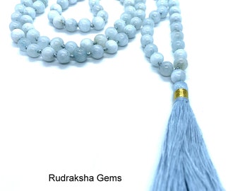 Aquamarine 6mm beads Necklace, Tassel mala, Prayer Necklace, 108 Mala Beads, Aquamarine Mala, Statement Necklace, Yoga Gifts, Spiritual Mala