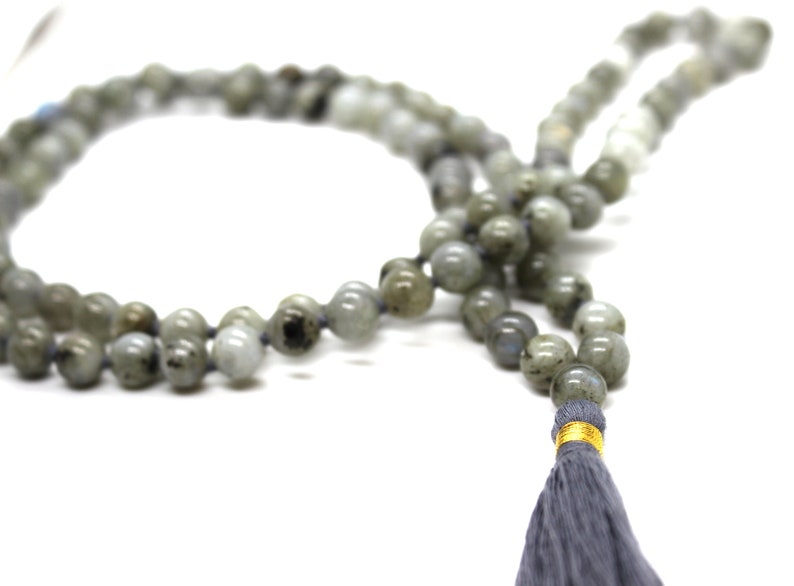 Labradorite Mala 108 knotted beads Jap Mala Beads 108, Mala Bead Necklace, Mala Necklace, Meditation Beads, Japa Mala, Buddhist Prayer Beads image 7