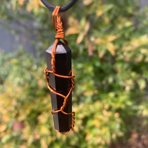Genuine Black Tourmaline Gemstone Point Necklace. Black Tourmaline protection Bullet Copper wire wrap Pendant Crystal copper healing pendant