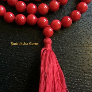 Hand Knotted Mala/ Red Coral Mala Necklace with Tassel /Natural Red Coral Mala/ 7mm 108 beads mala/ yoga meditation mala/ Root Chakra Mala zdjęcie 3