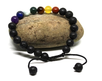 Bracelet diffuseur de lave 7 chakras, bijoux réglables en pierres précieuses