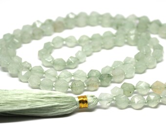 Green Aventurine Mala Necklace • Knotted Healing Crystal Beads