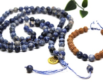 Mala di sodalite a 108 perle con bracciale Rudraksha