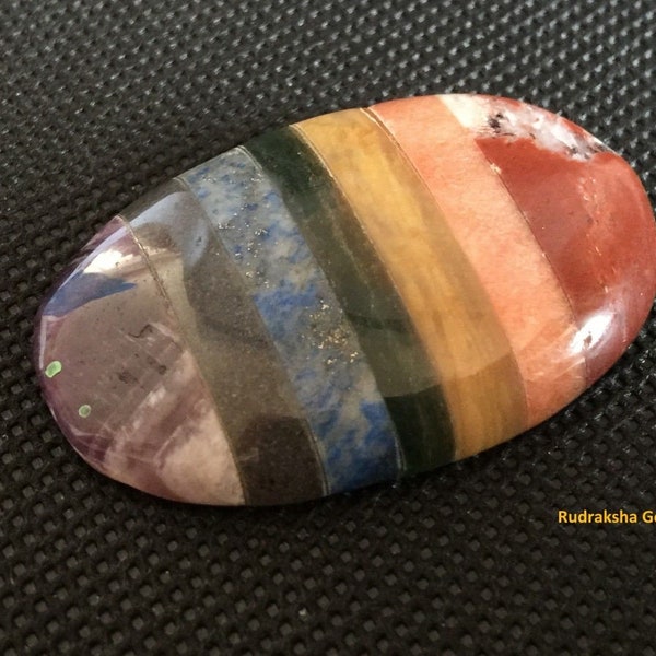 Chakra Natural Crystal Palm Stone / Worry Stone / Cabochon including 7 Bonded Crystal Types Reiki Energy Charged 7 Chakra Crystal Palm Stone