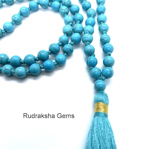 Turquoise 6mm beads Necklace, Tassel mala, Prayer Necklace, 108 Mala Beads, Turquoise Mala, Statement Necklace, Yoga Gifts, Spiritual Mala image 1