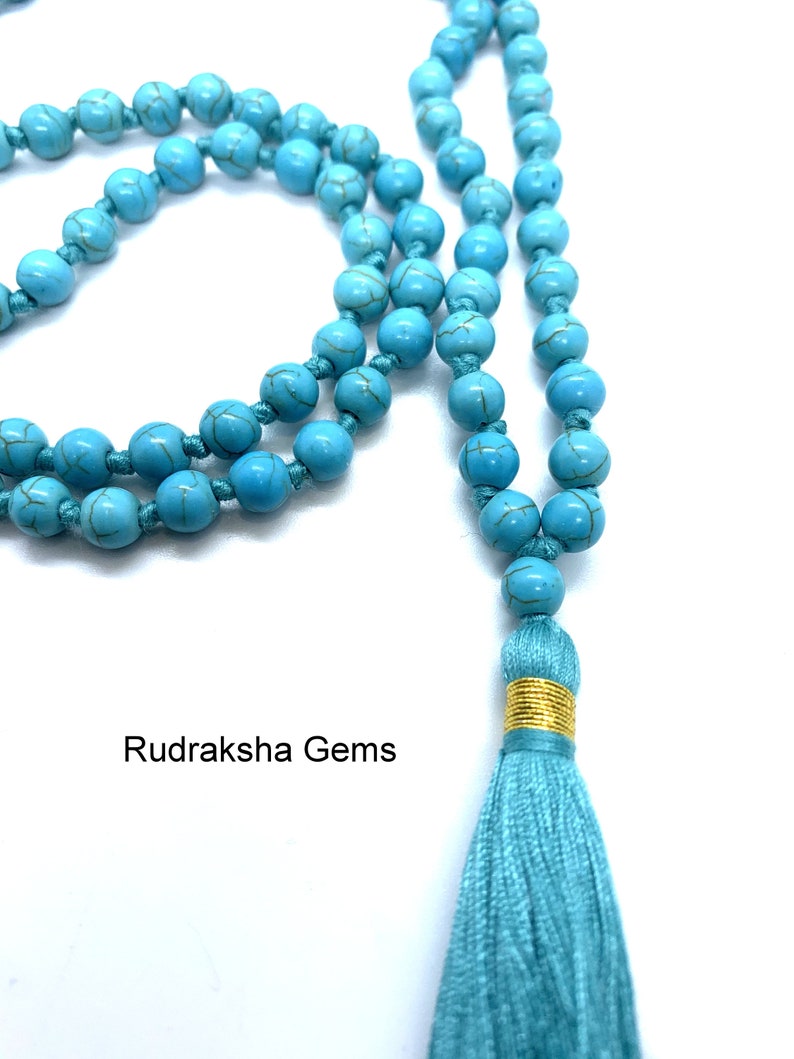 Turquoise 6mm beads Necklace, Tassel mala, Prayer Necklace, 108 Mala Beads, Turquoise Mala, Statement Necklace, Yoga Gifts, Spiritual Mala image 1