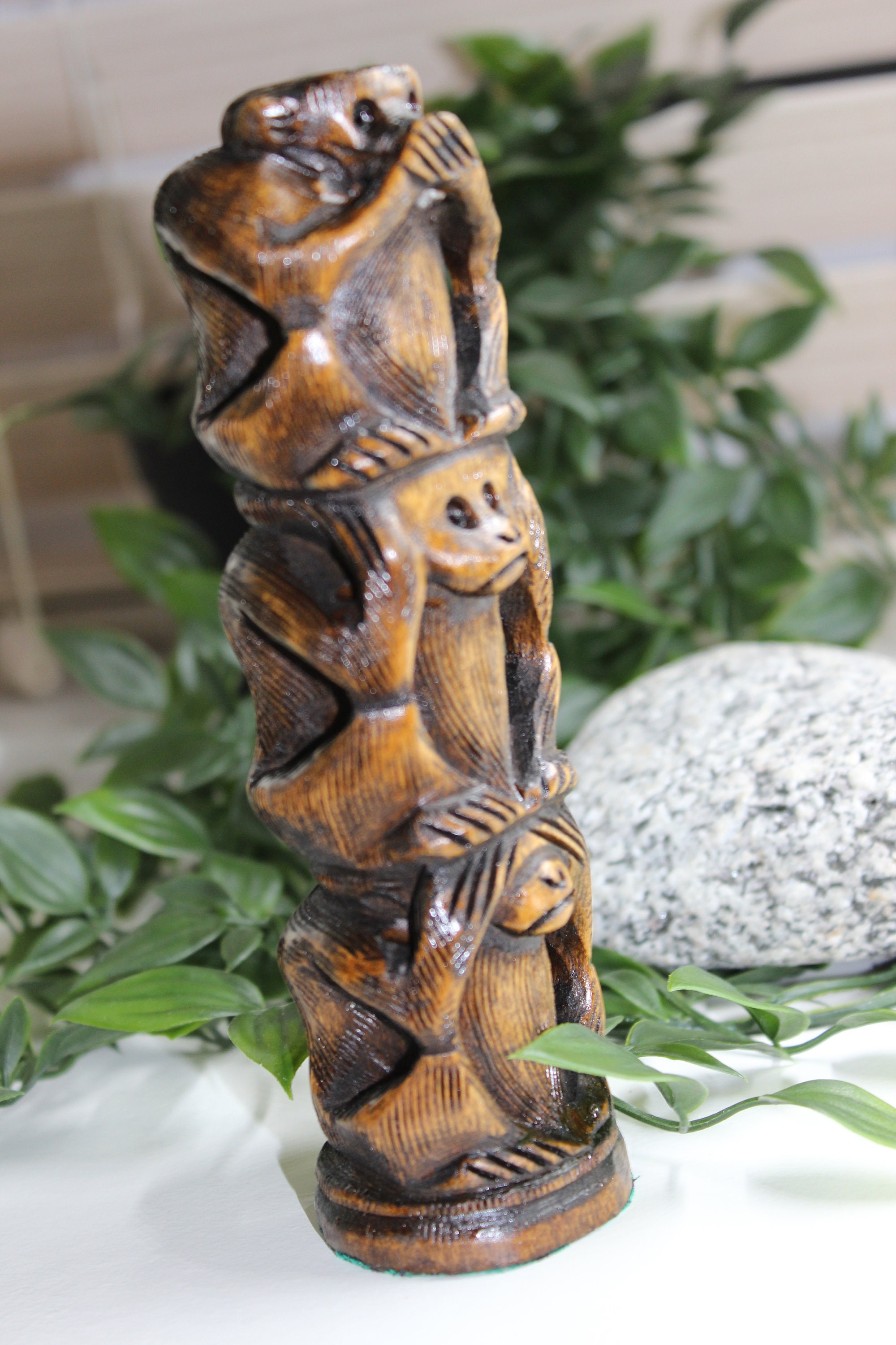 Three Wise Monkeys Wooden Hand Made Statue - Three Monkeys