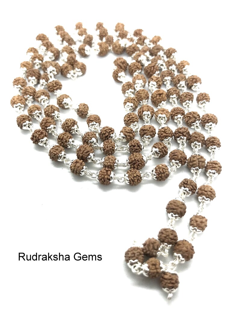 5 Mukhi Rudraksha Indonesian Beads 925 Silver Cap Mala 108 Etsy
