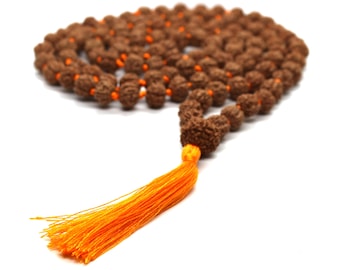 9 Mukhi Rudraksh NINE MUKHI GURU bead Rudraksha Mala with 108 Beads 5 mukhi Japa Rosary with Hand made premium Tassel mala - Yoga Meditation