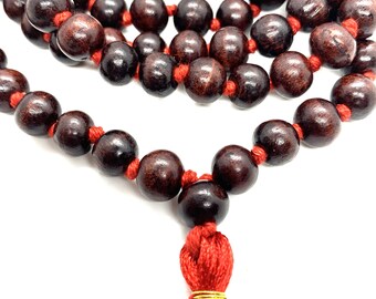 Rosenholz Mala 108+1 Perlen - Handgemachte Rosenholz Mala Halskette - Yoga Meditation Gebetskette - 10MM Rosenholz Mala