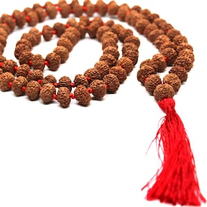 9 Mukhi Rudraksha Mala, 108+1 Genuine Nine facet Rudraksha beads, Long Tassel Mala, Beautiful Mala, Natural beads Japa Mala Yoga OM beads
