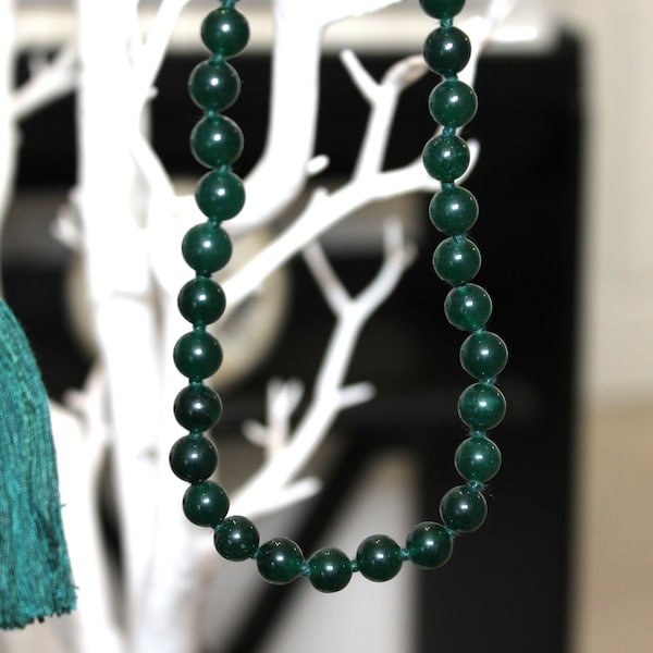 Mala jade vert japa chapelet de méditation avec perles Mala pour la vie, mala d'amour et de compassion, mala de 108 perles, collier de déclaration, cadeaux de yoga spirituel
