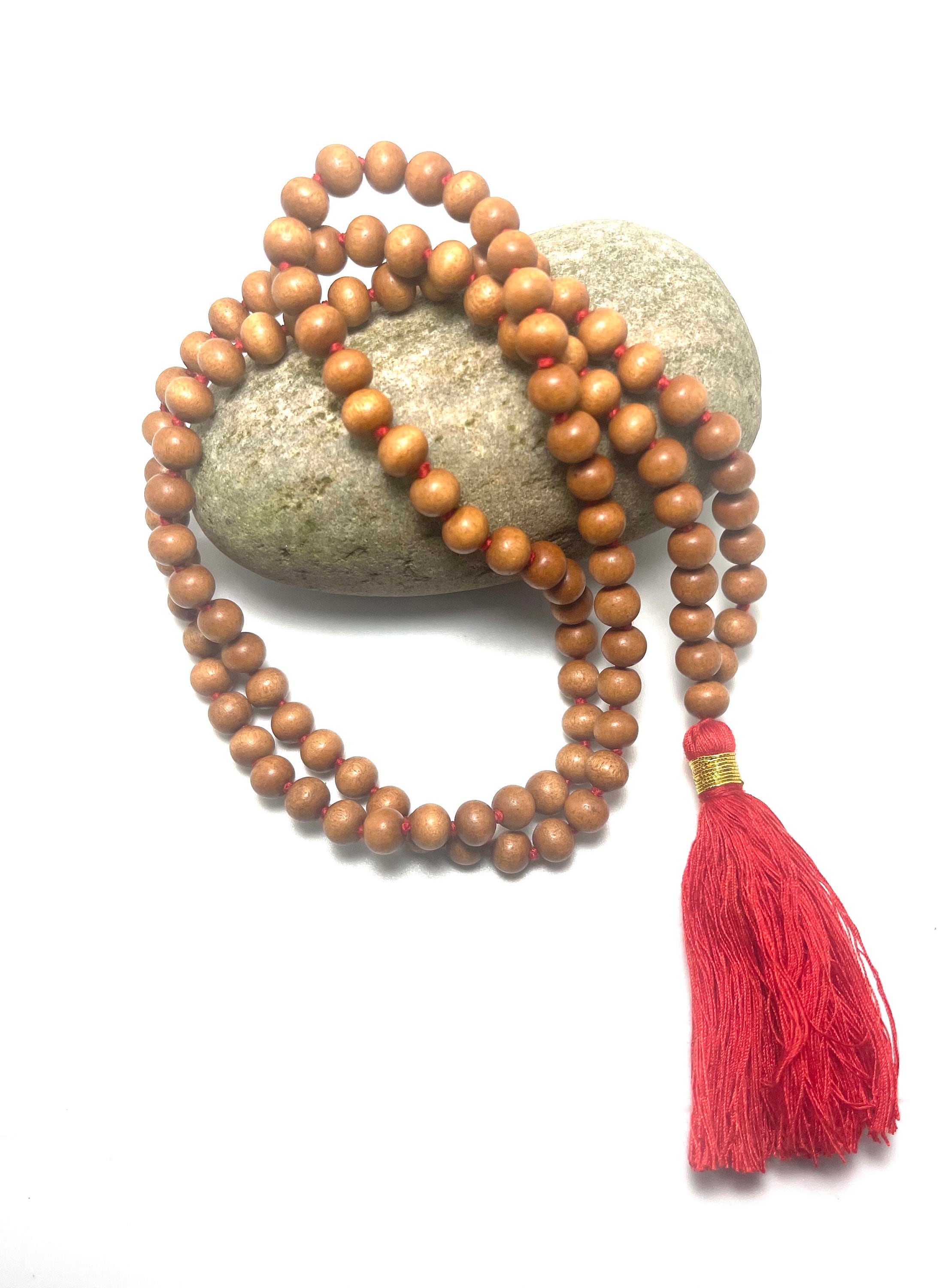 108 Bead Japa Mala Bracelet/Necklace With OM Charm - White Jade Gemstone, Stretchy Cord For Yoga & Meditation - View #2
