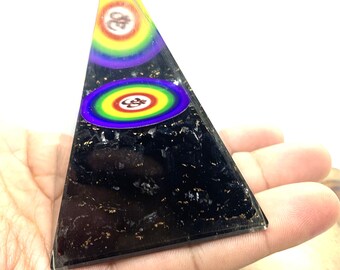 Black Tourmaline Orgone Pyramid - OM Coil Pyramid, Stone Of Protection- Copper Quartz Radiation EMF Protection, Reiki Orgone Pyramid Chakra