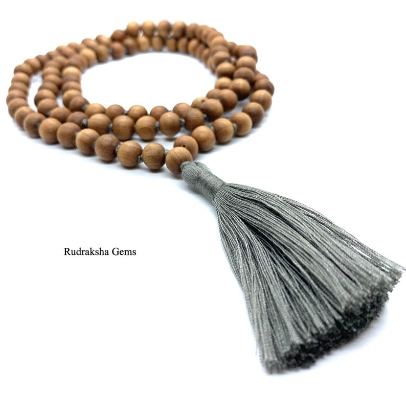 Natural Sandalwood Handmade Mala 1081 Beads Hindu Prayer Beads Mala Yoga Mediation Chandan Mala Handmade With Long Tassel, Sandal wood mala image 1