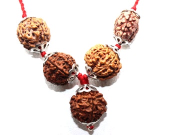 3 to 7 Mukhi Shiva Rudraksha Necklace, Red Cord, Silver Caps, Blessed spiritual Jewelry